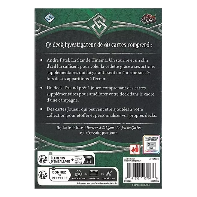 Horreur à Arkham: Le Jeu de Cartes - André Patel (Deck Investigateur)