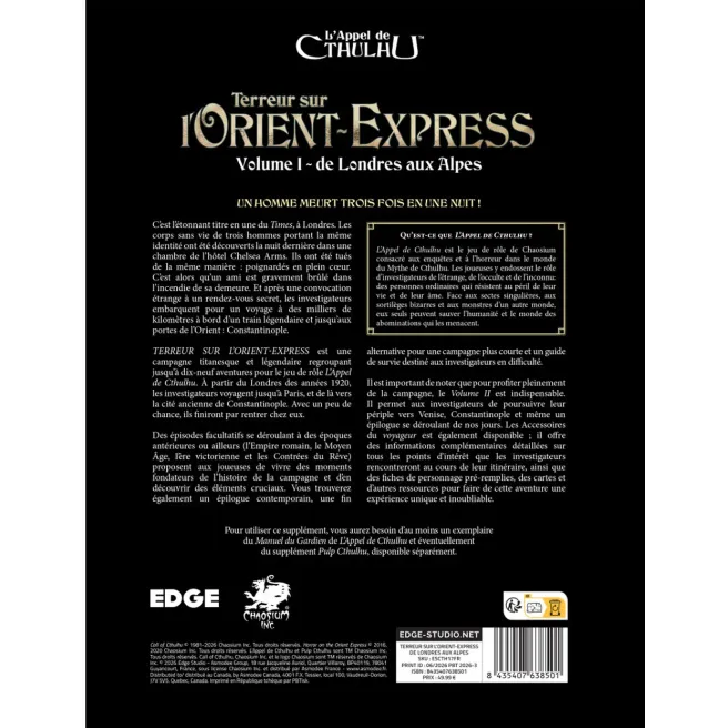 L'Appel de Cthulhu - Terreur sur l’Orient-Express, Vol.1 : De Londres aux Alpes