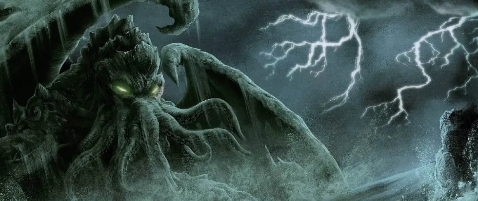 Monstre du mythe de Cthulhu sortant de l'eau pour attraquer un bateau
