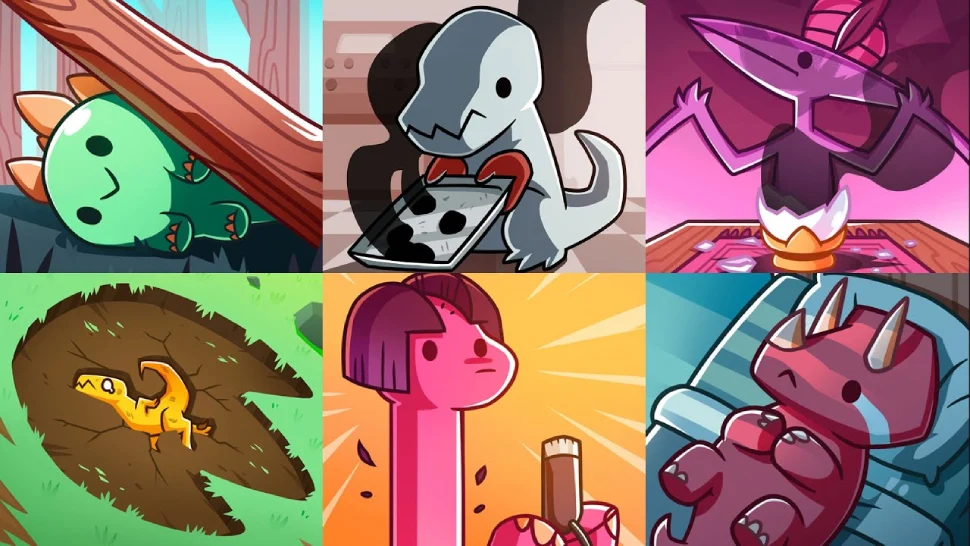 Illustrations des cartes du jeu Happy Little Dinosaurs