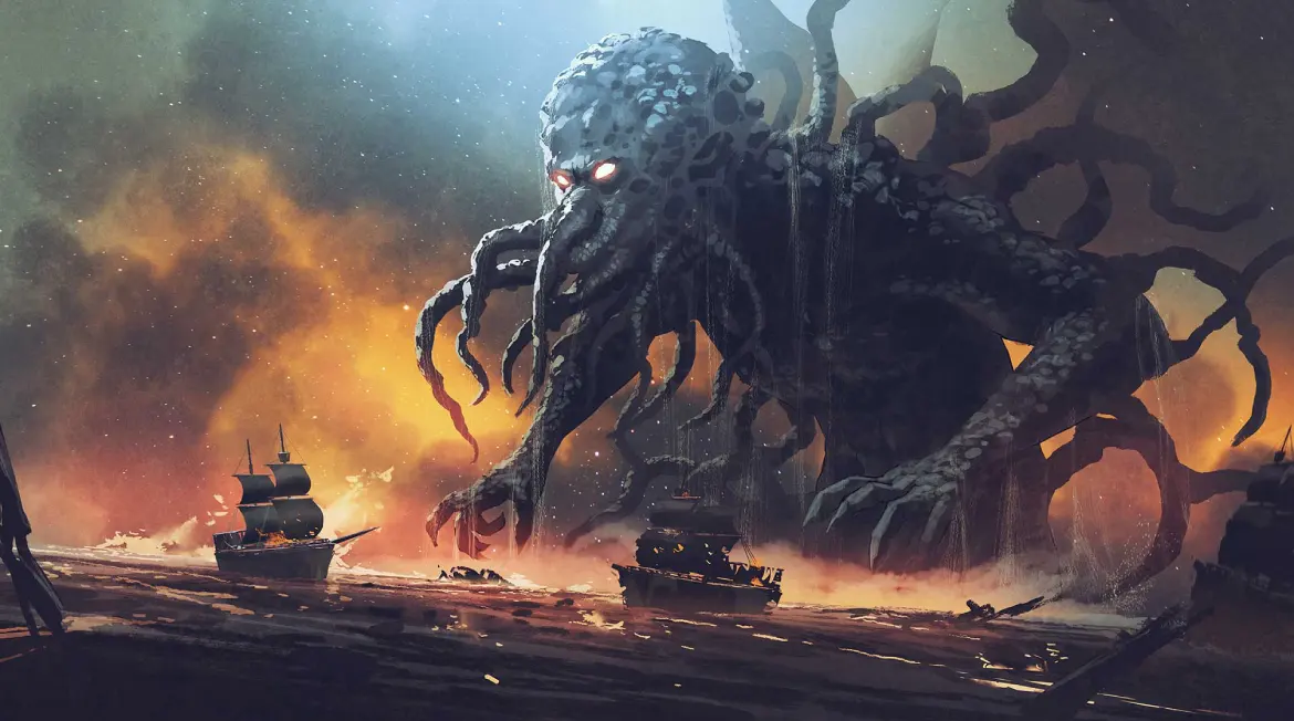 Cthulhu qui attaque des bateaux