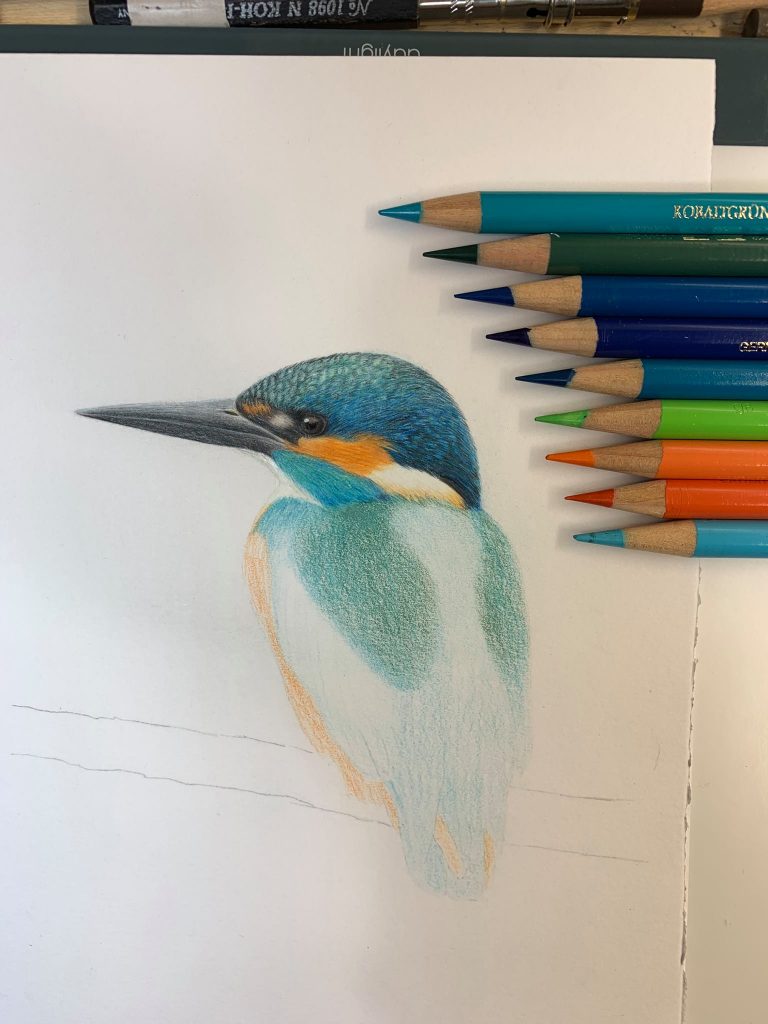 Dessin d'oiseau avec crayons de couleur